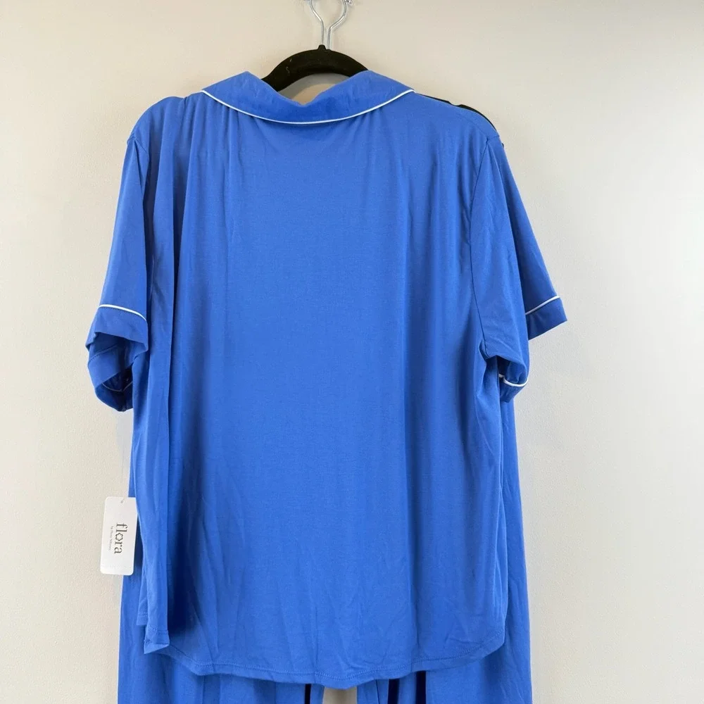 Flora Pajama Set Womens XL Sapphire Blue Relaxed Classic Button Down Sleepwear